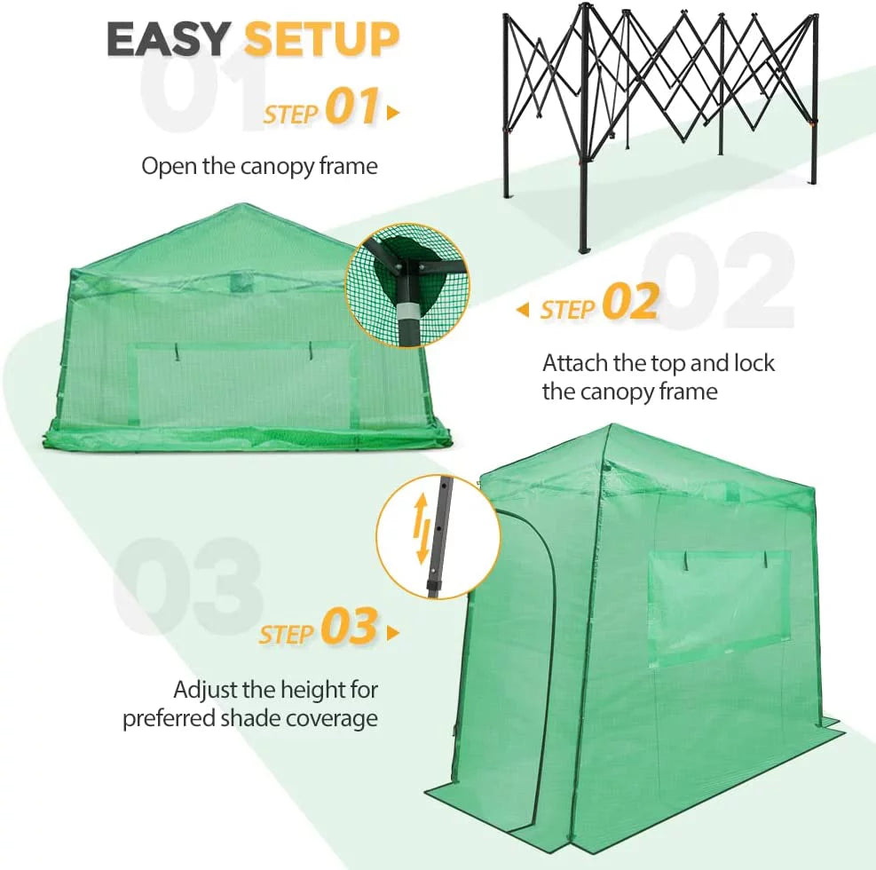 Portable Lean-to Walk-in Greenhouse with Roll-Up Doors and Windows I6721