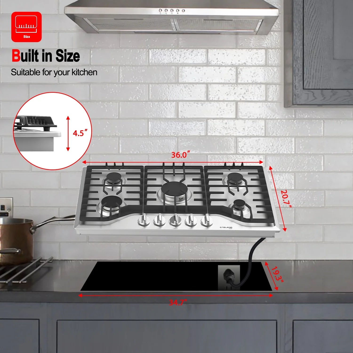 36 in. Convertible Gas Cooktop with 5 Burners D9661
