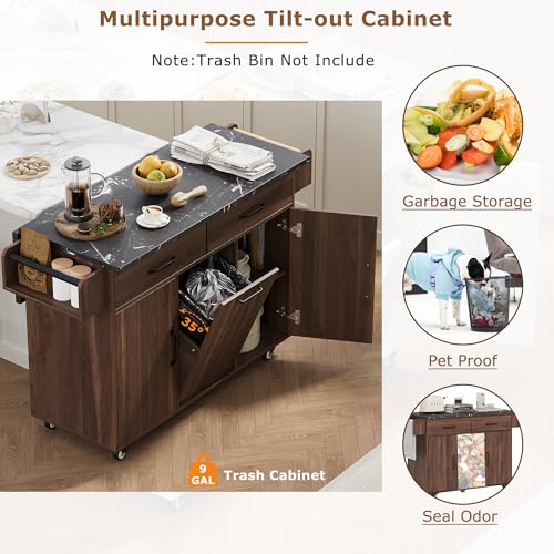 Farmhouse Kitchen Island with Drop Leaf, Barn Door and Wheels O34026