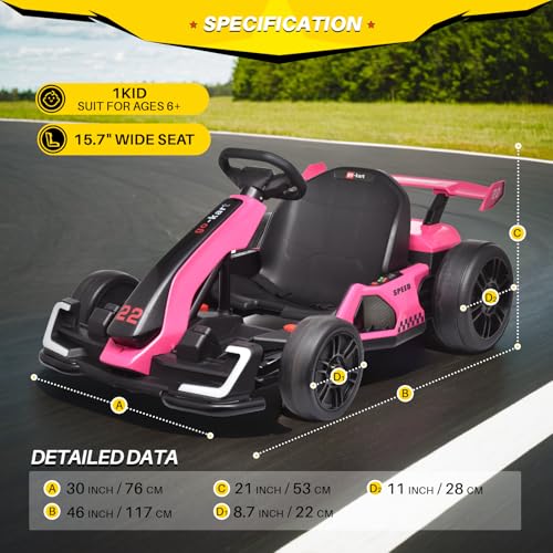 24V Kids Go Kart 300W Electric Drift Kart Outdoor Race Toy with 2X150W Motor, 7AH Battery, Green R238