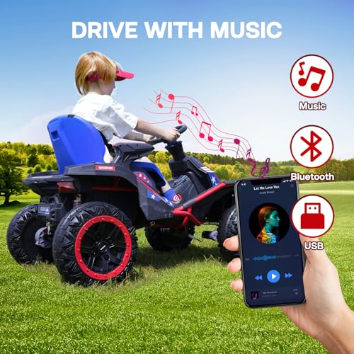 24V Ride on Toy for Big Kids with 4 Motors, Bluetooth Speaker, Adjustable Seat J34962