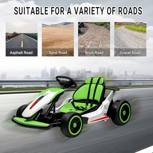 Kids Go Kart, 24V Electric Drift Car with Dual 200W Motors, 2-Speed, White B188186