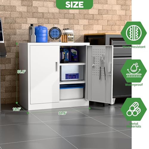 Garage Storage Cabinet with Wheels, 72" H, 2 Doors, 4 Adjustable Shelves, Black Q104