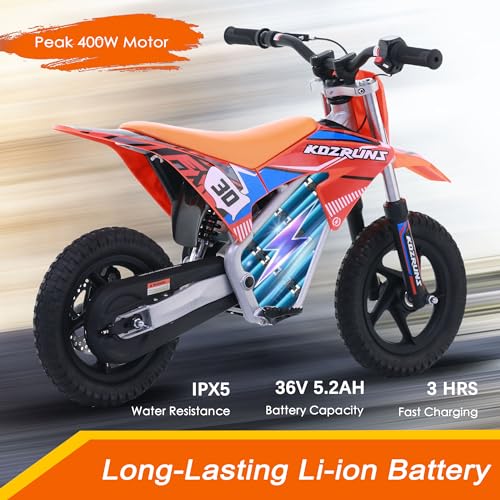 Electric Dirt Bike for Kids Aged 4-8, 350W Brushless Motor, 14'' Off-Road Tires, Blue J66927