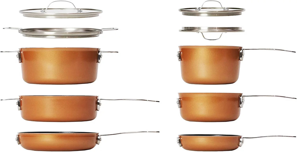 Stackable Pots and Pans 10 Piece Cookware Set with Nonstick Ceramic Coating Y8663