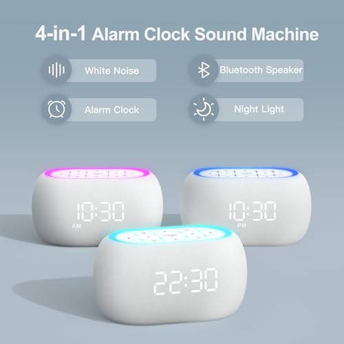 White Noise Sound Machine Alarm Clock with Bluetooth Speaker Q9962