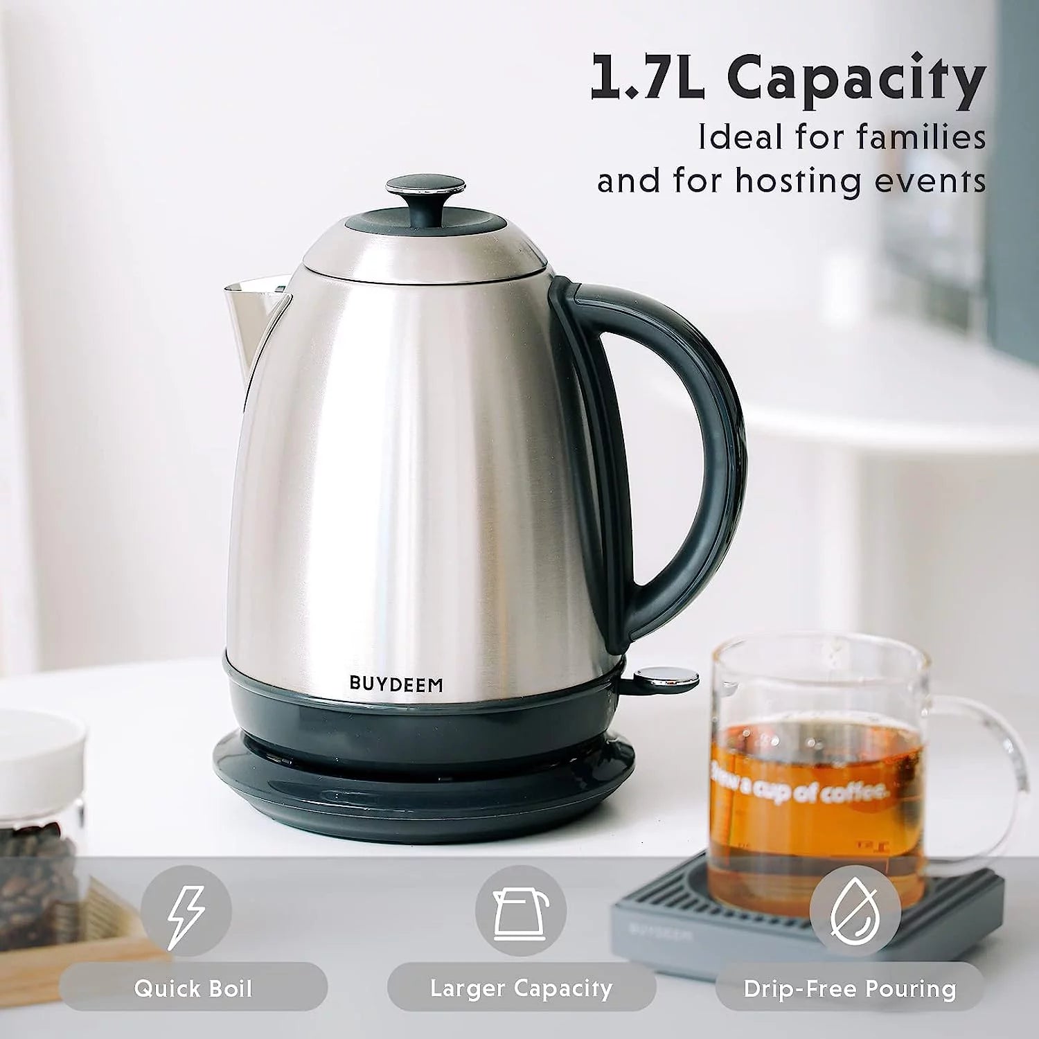 1.7L Stainless Steel Electric Kettle with Auto Shut-Off B821