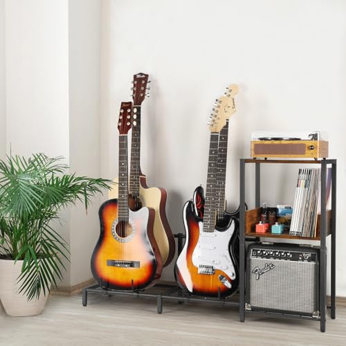 Guitar Rack, 3-Piece Floor Stand with Amp Support, Adjustable Holder for Multiple Instruments X487178