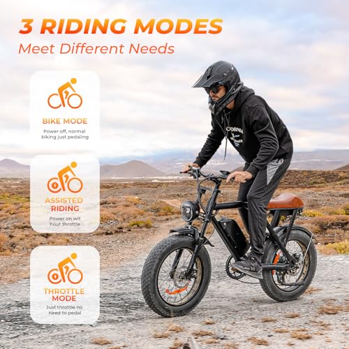 Moped-Style Ebike, 1500W, 31-33 MPH, 40-75 Miles Range, 20" Fat Tire, All-Terrain Y48215