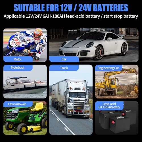 10A LiFePO4 Lead Acid Car Battery Charger 12/24V Trickle Charger Maintainer W6820