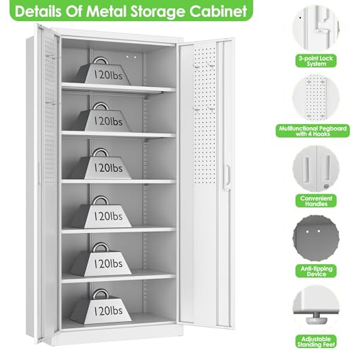 Garage Storage Cabinet with Wheels, 72" H, 2 Doors, 4 Adjustable Shelves, Black Q104