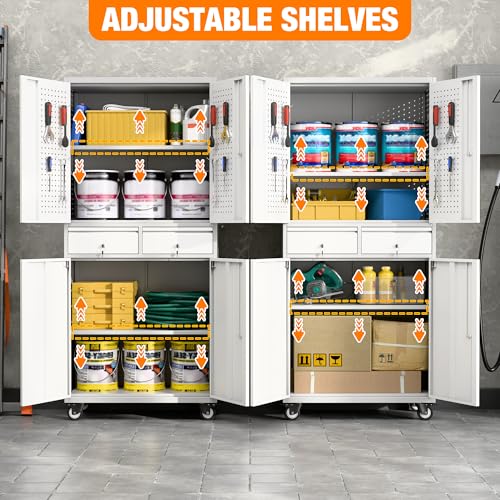 Metal Storage Cabinet with Wheels, 73" H, Locking Doors and Adjustable Shelves C8462