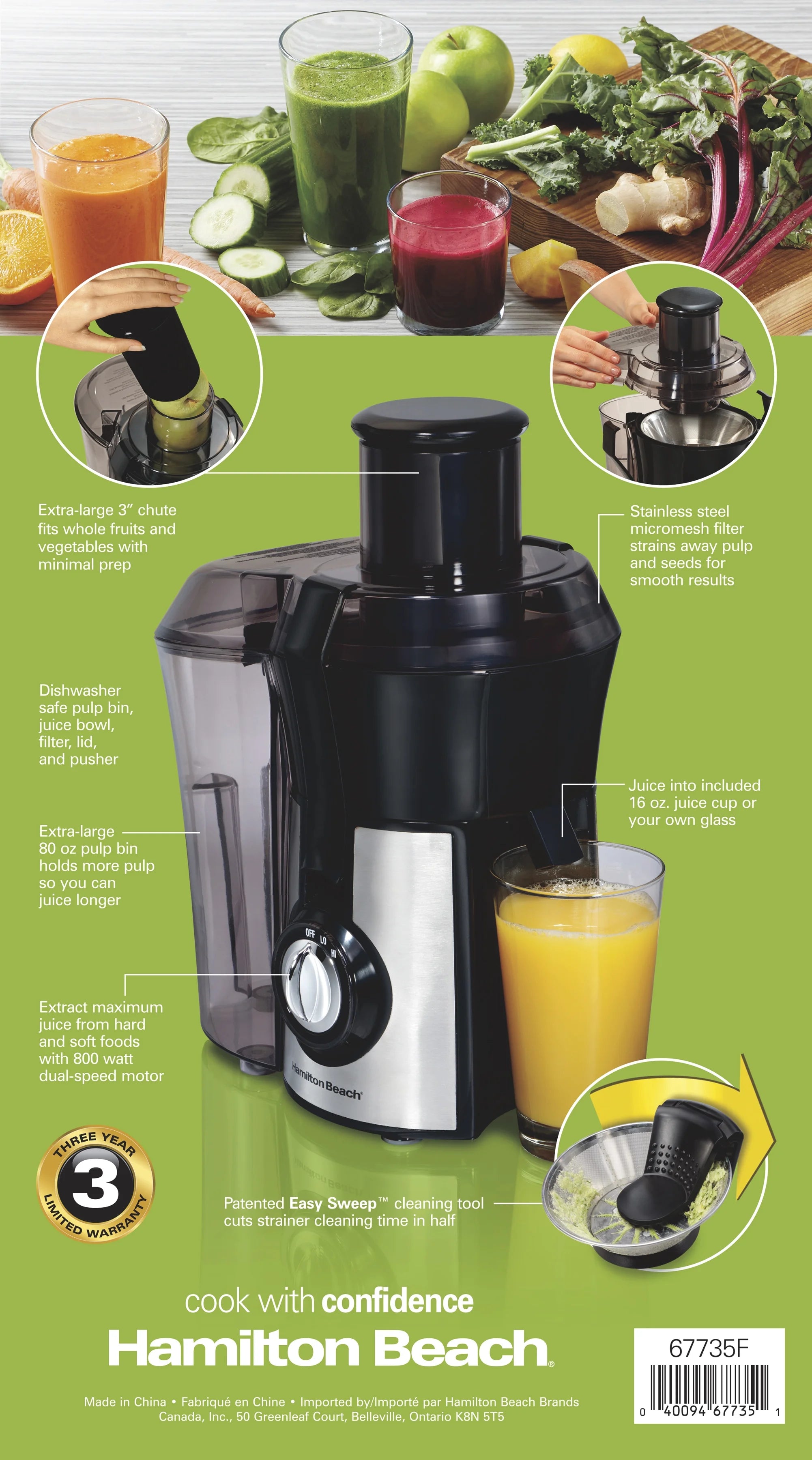 Easy Clean Juice Extractor, 800 Watts V2771