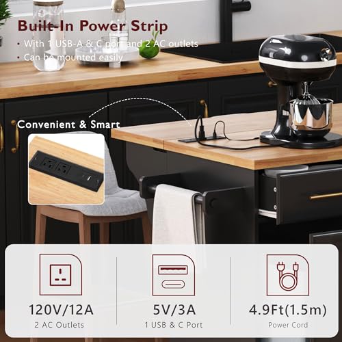 Farmhouse Kitchen Island with Drop Leaf, Barn Door and Wheels O34026