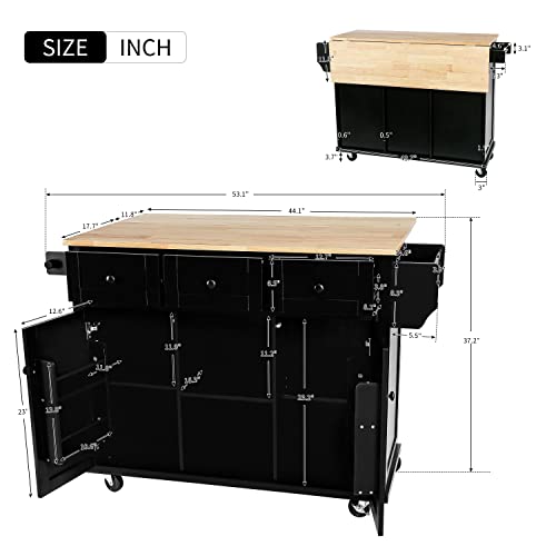 Large Kitchen Island with Drop Leaf, Rolling Cart, Power Outlet R822