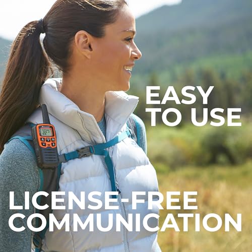 Spotting and Recovery Walkie-Talkie Long Range FRS Two Way Radio for Kids Caravanning with NOAA Weather Alert, 38 Privacy Codes, Black Orange 2 Pack L626895
