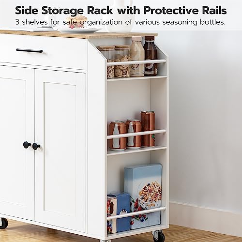 Kitchen Island with Power Outlet and Spice Rack on Wheels D759355