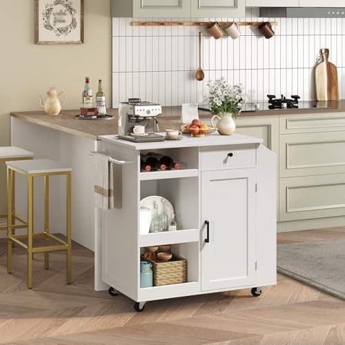 Kitchen Island with Power Outlet and Drawer on Wheels I678