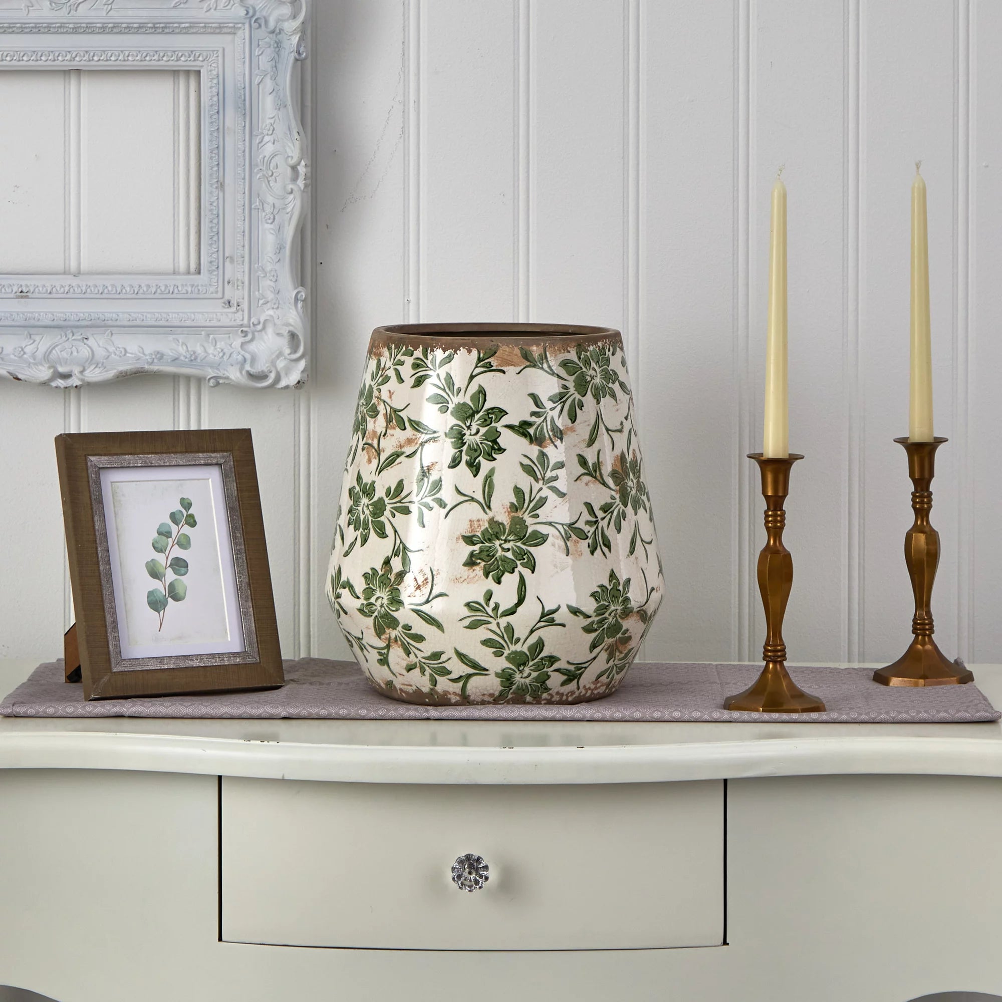 Tuscan Ceramic Green Scroll Planter X7548