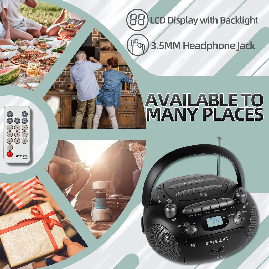 CD and Cassette Player Combo, Portable Boombox with AM FM Radio, MP3, USB, Micro SD X73185