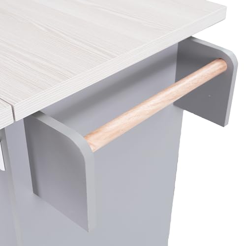 Farmhouse Kitchen Island with Drop Leaf, Barn Door and Wheels O34026
