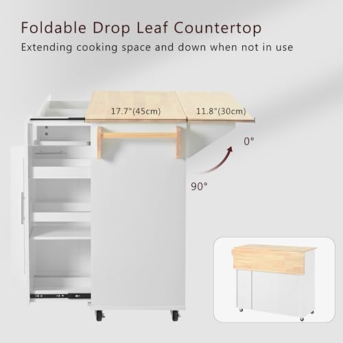Large Kitchen Island with Drop Leaf, Rolling Cart, Power Outlet R822