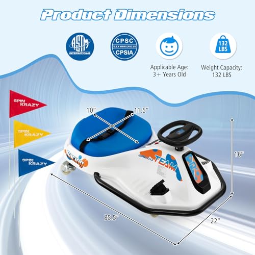 Electric Drifting Go Kart for Kids, 24V Ride On Drift Car with 360° Spin S7961