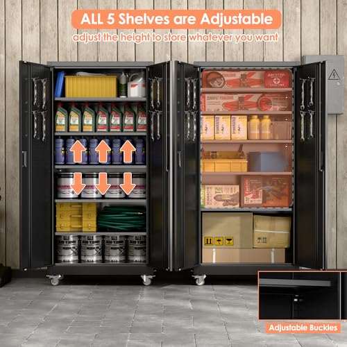Metal Storage Cabinet with Wheels, 73" H, Locking Doors and Adjustable Shelves C8462