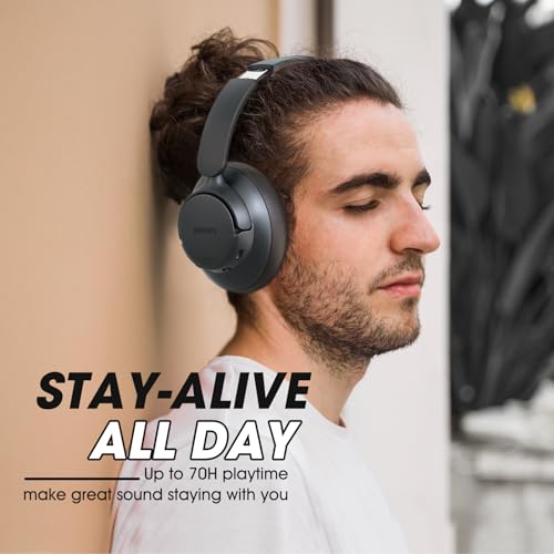 Hybrid Active Noise Cancelling Headphones with Transparent Mode, 70H Playtime, Wireless Bluetooth with Mic, Deep Bass, 3.5mm Cable, Soft Earpads, Fast Charging - Black M65774