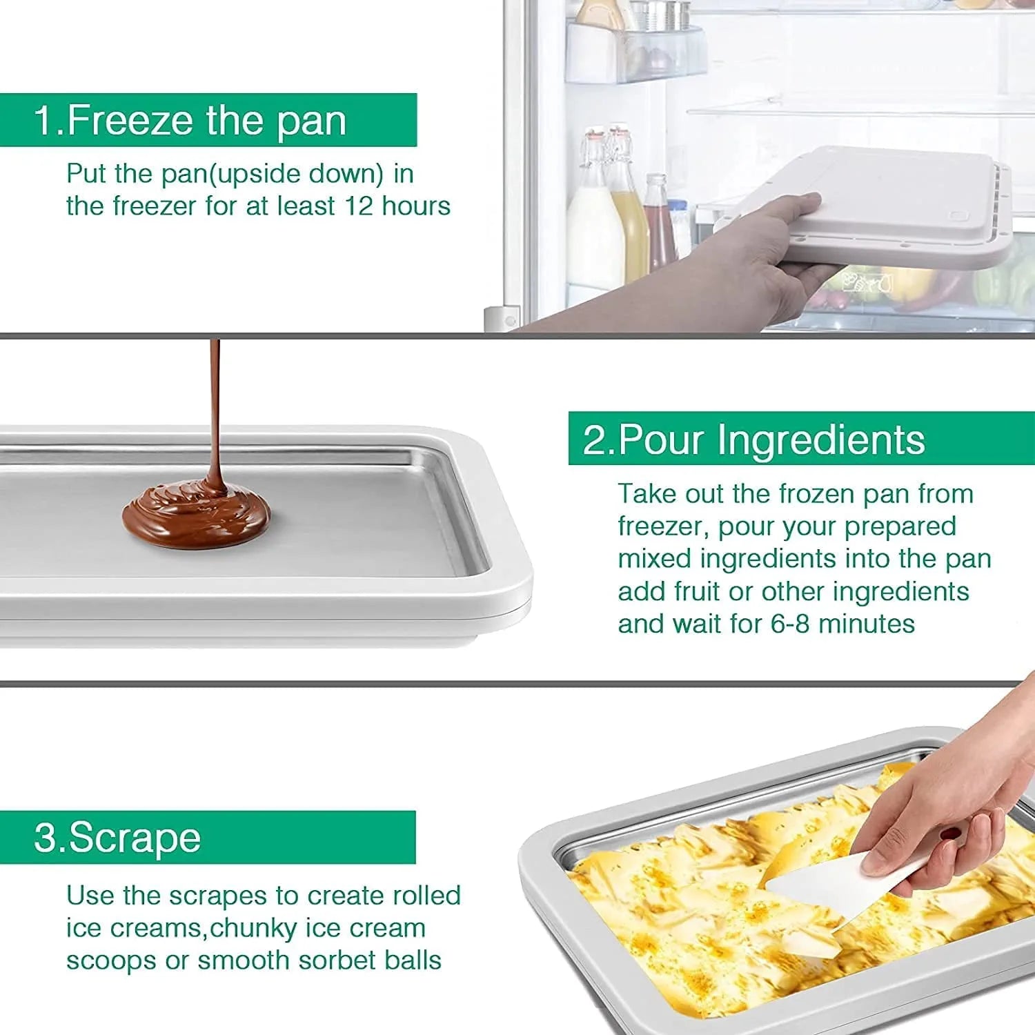 Ice Cream Roll Maker DIY Instant Rolled Ice Cream Plate with 2 Spatulas V392939