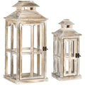 HOMCOM 2 Pack 28"/20" Large Rustic Wooden Lantern Decorative, Indoor/Outdoor Lantern for Home DÃ©cor (No Glass), Natural
