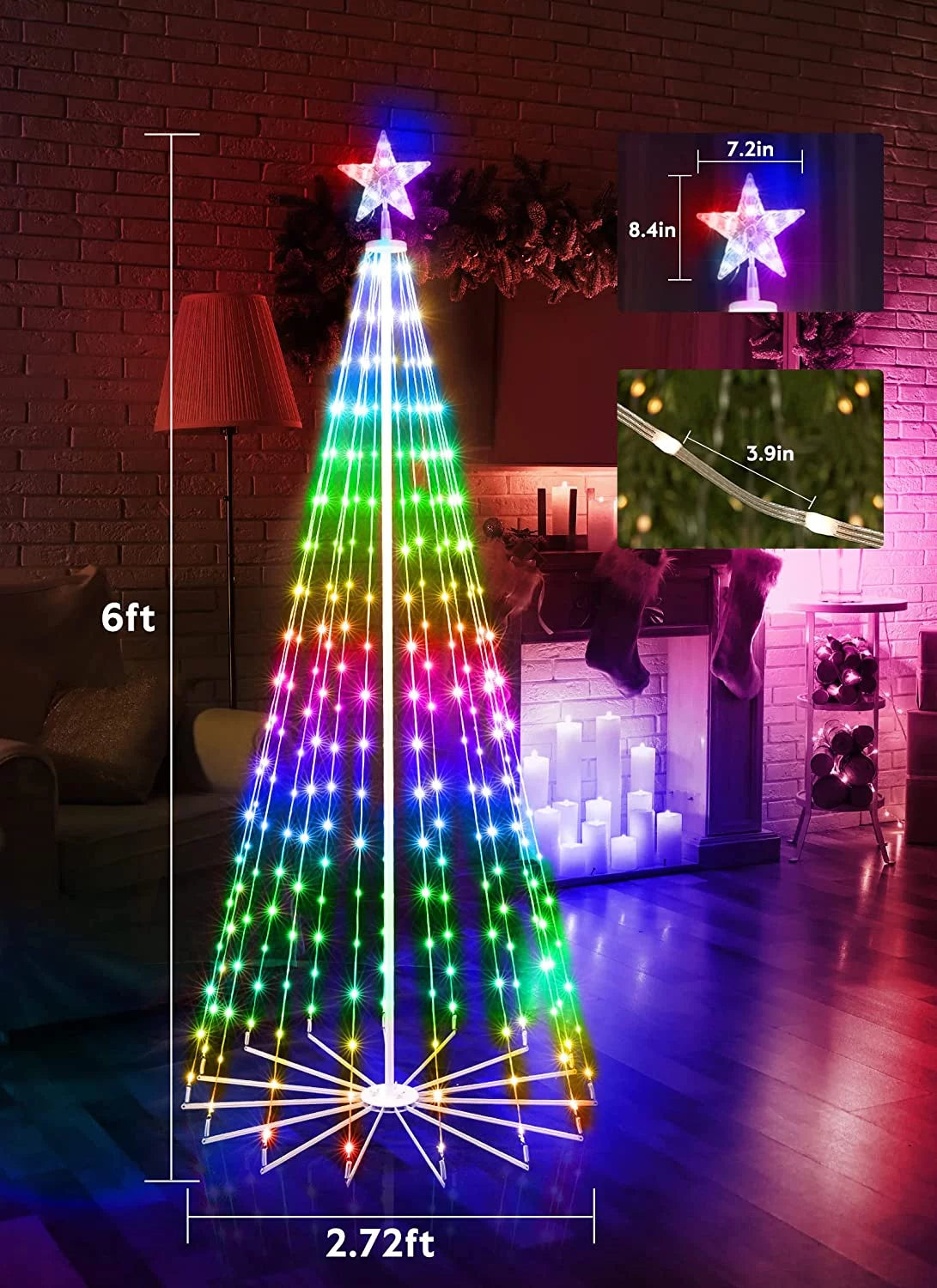 Smart Christmas Cone Tree LED Light, 6ft 265 LED Music Sync with Remote APP D46079