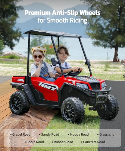 24V Ride on Car 2 Seater with Sun Shade, Dump Bed & Shovel, 4WD Electric Truck for Kids F44284