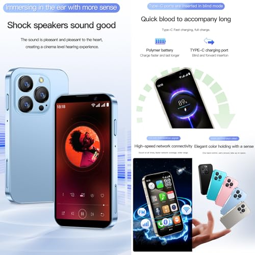 3G Mini Smartphone 3.0 Inch WiFi GPS Quad Core Android 8.1 Palm Phone Slim HD Camera Dual Sim 2GB RAM 16GB Light Blue H59317