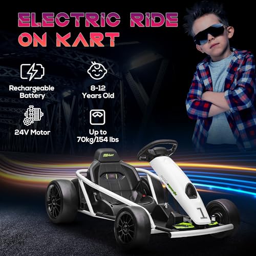Electric Go Kart Ride On Toy for Kids 8-12, White B8407