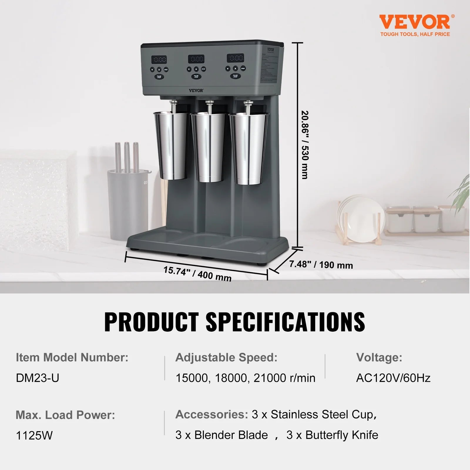 Milkshake Maker Stainless Steel Electric Blender with LED U640459