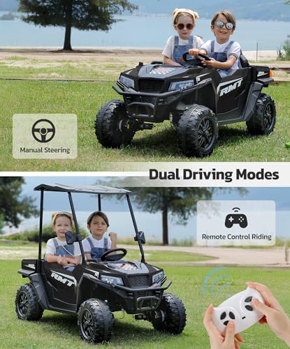 24V Ride on Car 2 Seater with Sun Shade, Dump Bed & Shovel, 4WD Electric Truck for Kids F44284