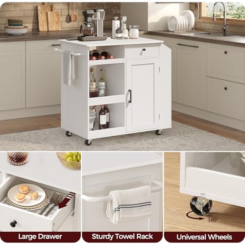 Kitchen Island with Power Outlet and Drawer on Wheels I678