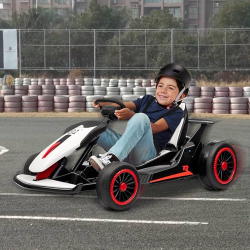 Kids Go Kart, 24V Electric Drift Car with Dual 200W Motors, 2-Speed, White B188186