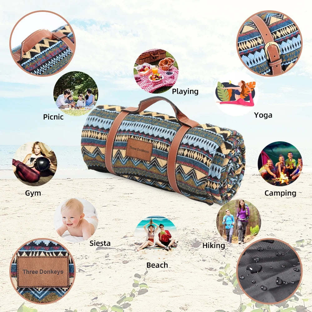 Sandproof Waterproof Extra Large Picnic Beach Blanket Q697138