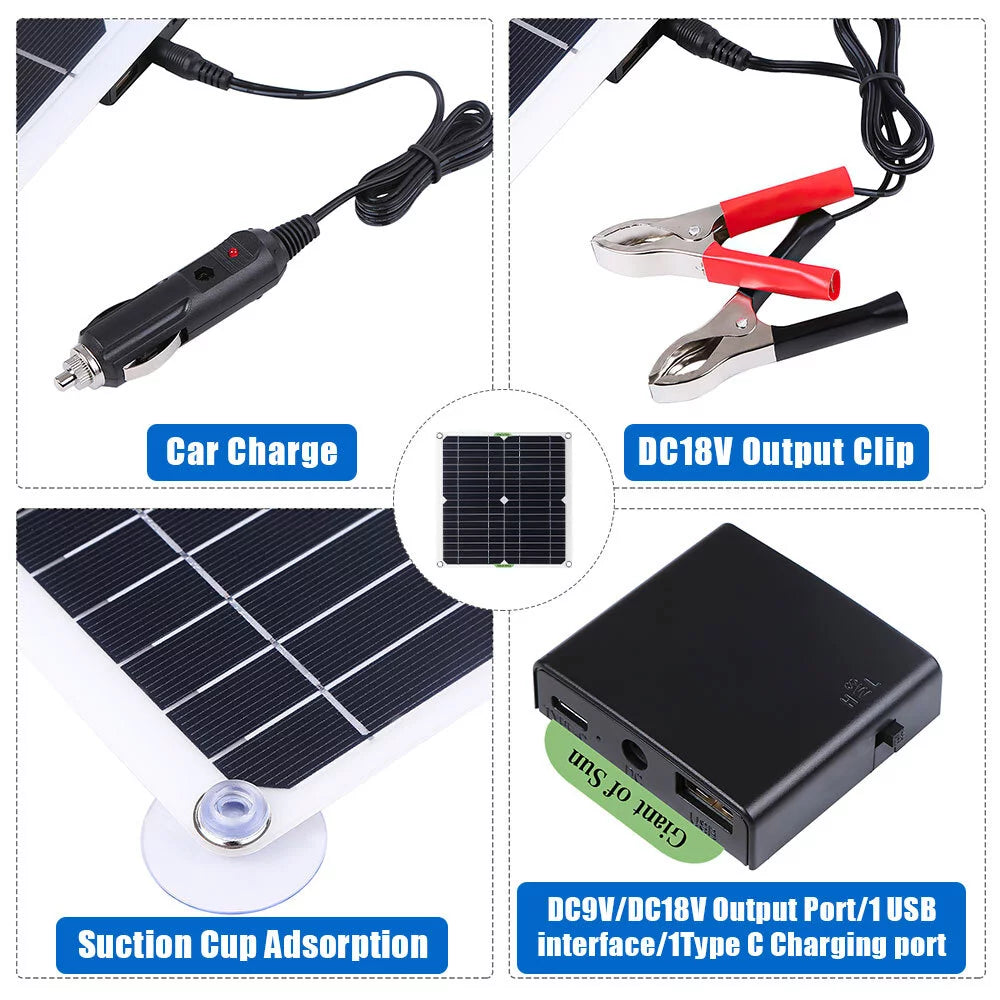 Solar Panel Controller Kit 100A 12V Portable Outdoor Battery Charger W4839
