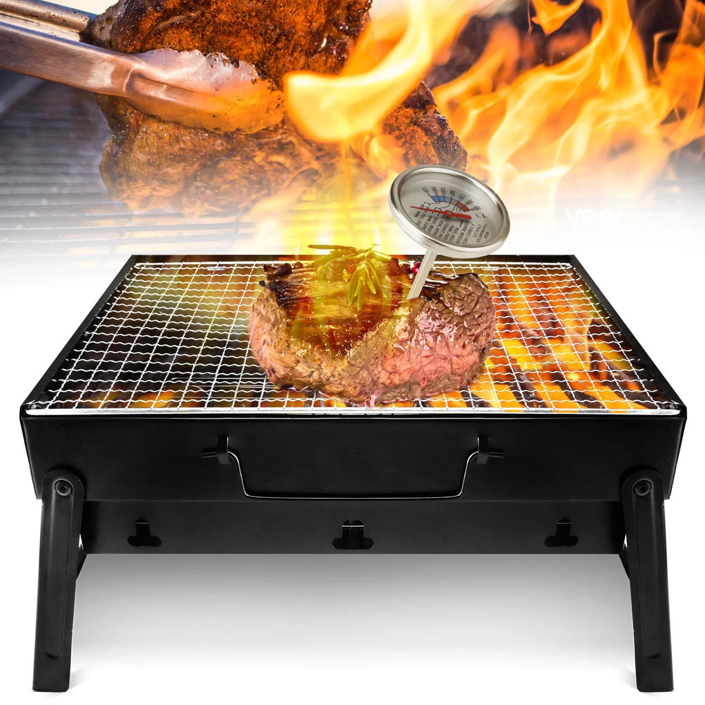 Foldable BBQ Charcoal Grill, Portable Stainless Steel Tabletop Barbecue Y8667