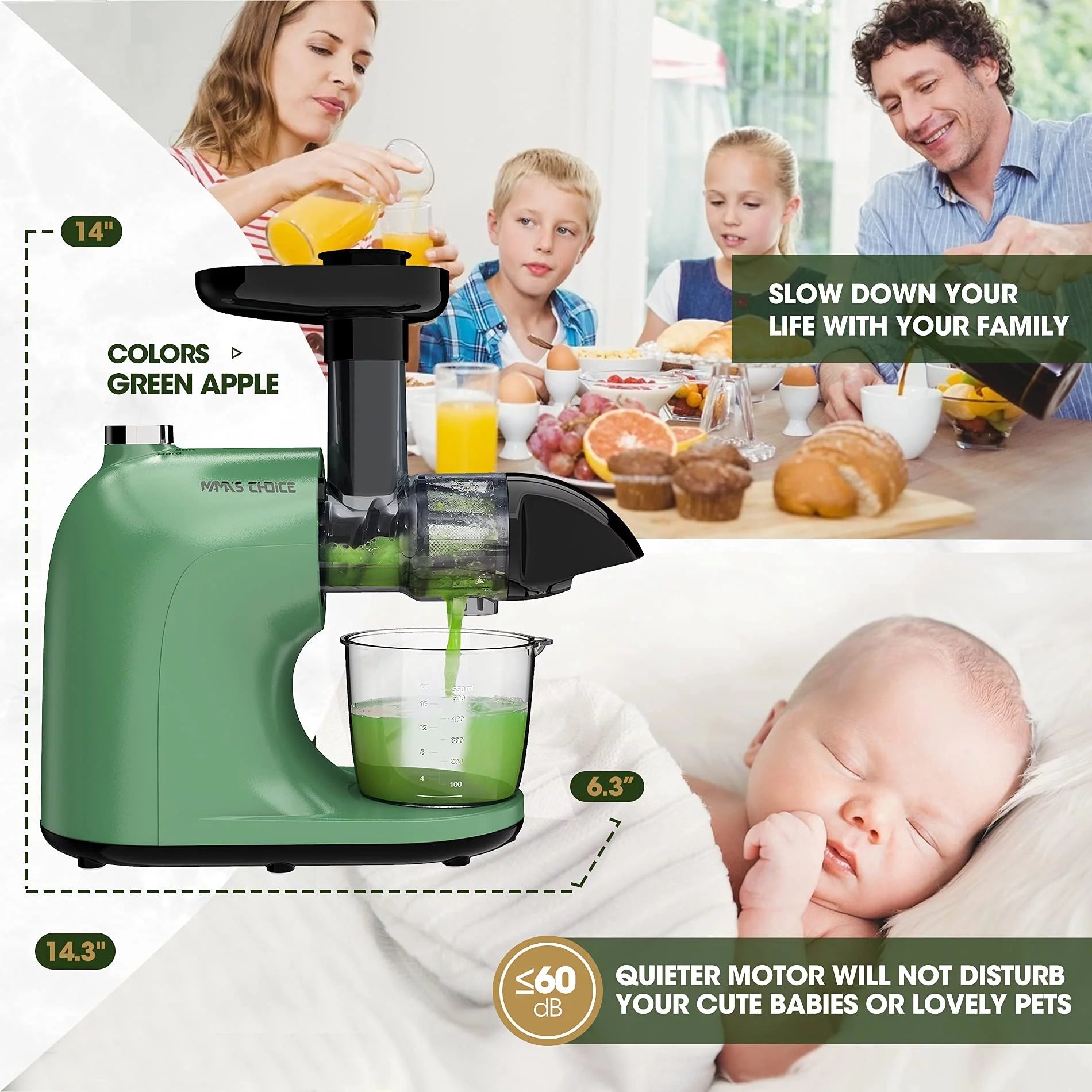 Slow Masticating Juicer for Vegetables and Fruits, Cold Press Extractor C51735