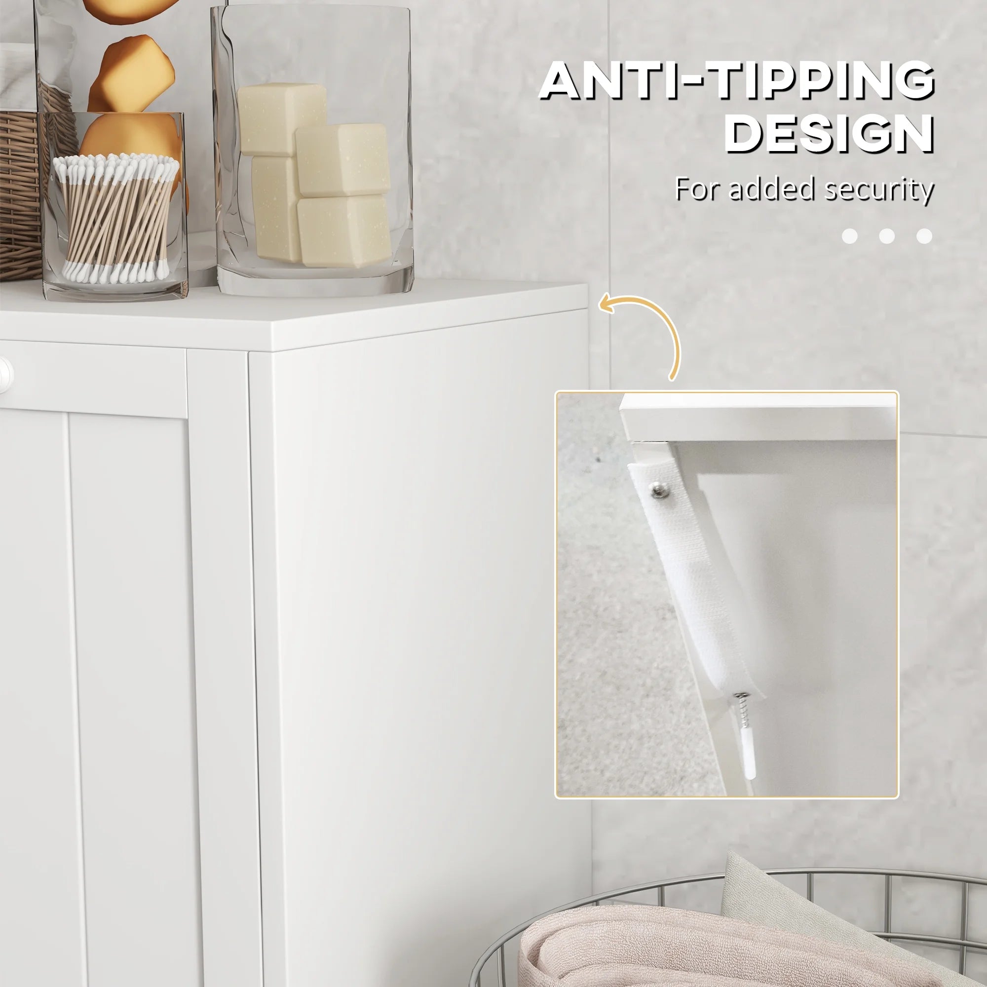Tilt-out Laundry Storage Cabinet with 2 Hamper Compartments, White K817002