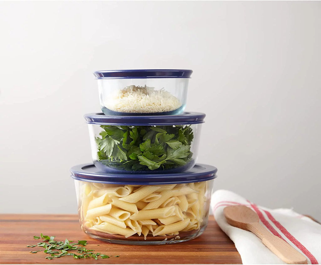 4 Cup Round Storage Dish with Blue Lid, Pack of 4 T320