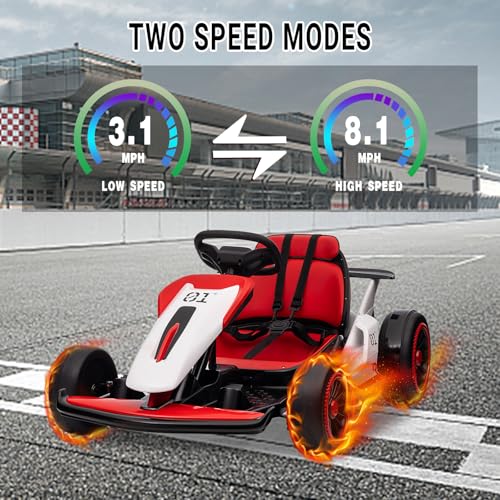 Kids Go Kart, 24V Electric Drift Car with Dual 200W Motors, 2-Speed, White B188186