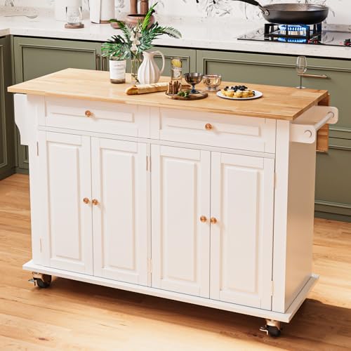 Movable Kitchen Island with Drop Leaf and Power Outlet J472