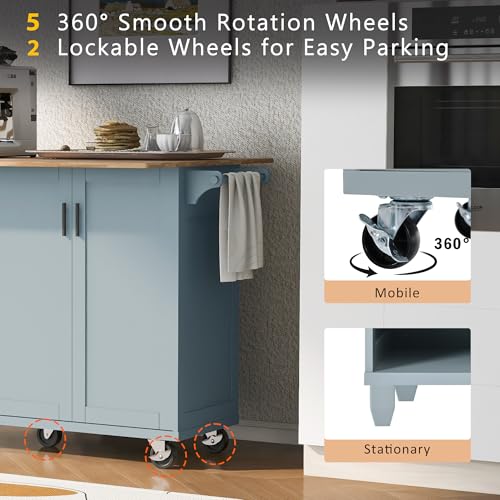 Large Kitchen Island with Drop Leaf, Rolling Cart, Power Outlet R822