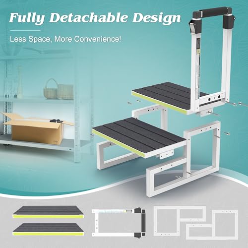 2 Step Stool with Handrail, Anti-Slip Mats, Portable for RV, Camper, Hot Tub V6811