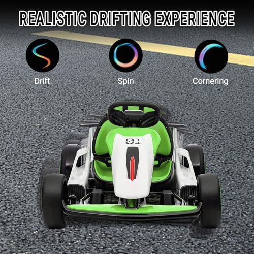 Kids Go Kart, 24V Electric Drift Car with Dual 200W Motors, 2-Speed, White B188186